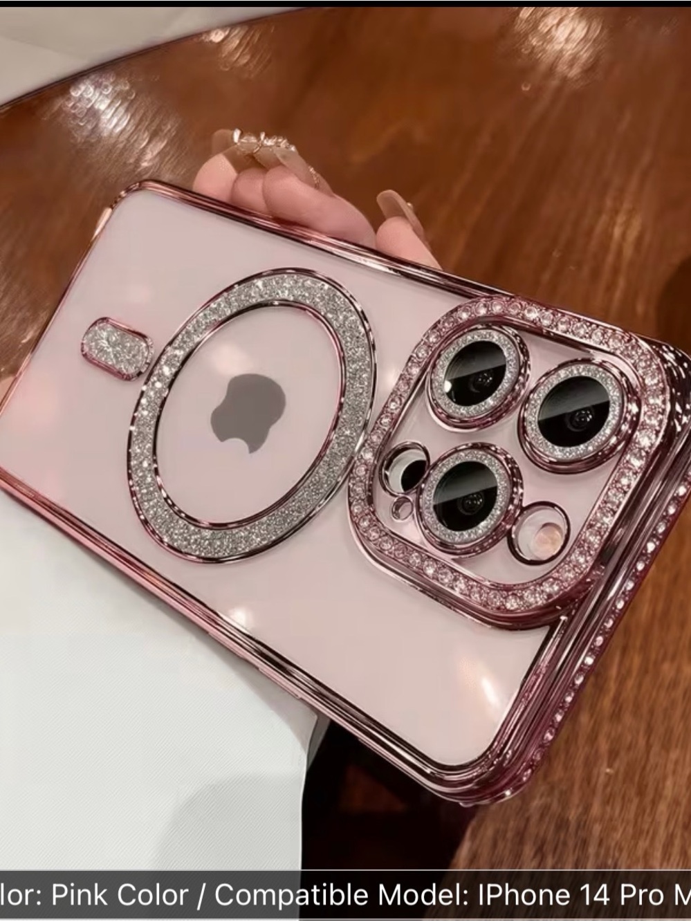 Apple iPhone Case - Pink Bling Protective Cover with Rhinestone Ring
